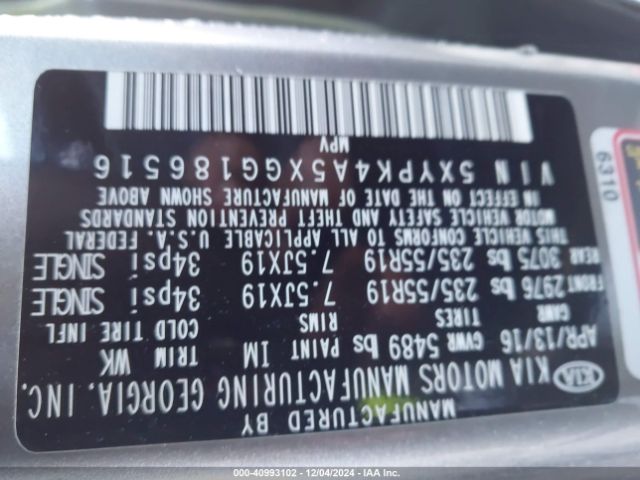 5XYPK4A5XGG186516 KIA Sorento 3.3l Sx