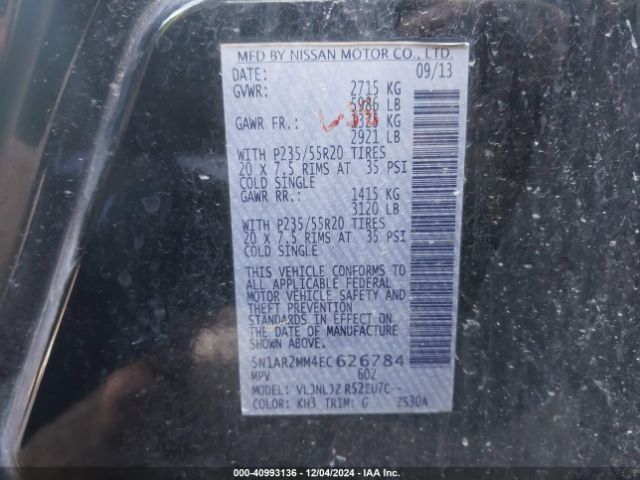 5N1AR2MM4EC626784 Nissan Pathfinder Platinum