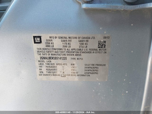 Chevrolet EQUINOX 1LT 2014 2GNALBEK5E6141220 Image 9