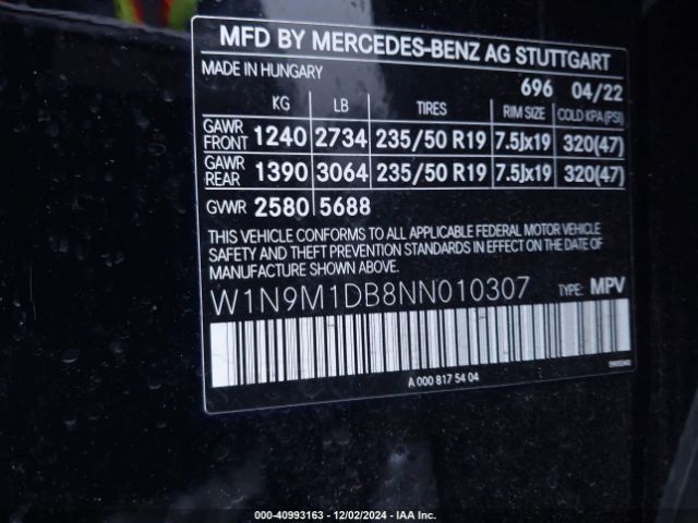 W1N9M1DB8NN010307 Mercedes-Benz Eqb 350 Suv 4matic