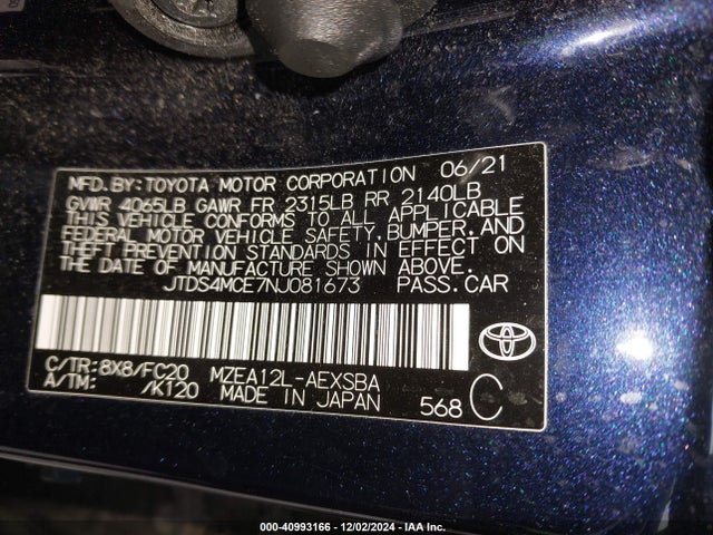 Toyota COROLLA SE 2022 JTDS4MCE7NJ081673 Image 9