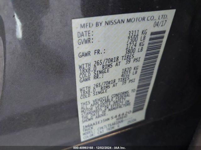 1N6AA1EJ5HN544420 Nissan TITAN SV