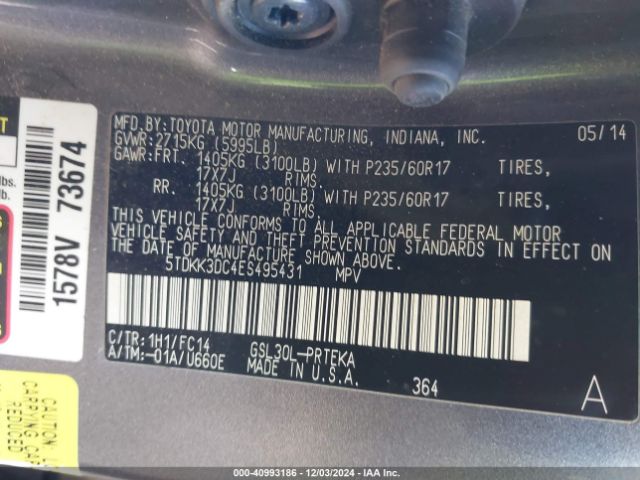 5TDKK3DC4ES495431 Toyota Sienna Le V6 8 Passenger