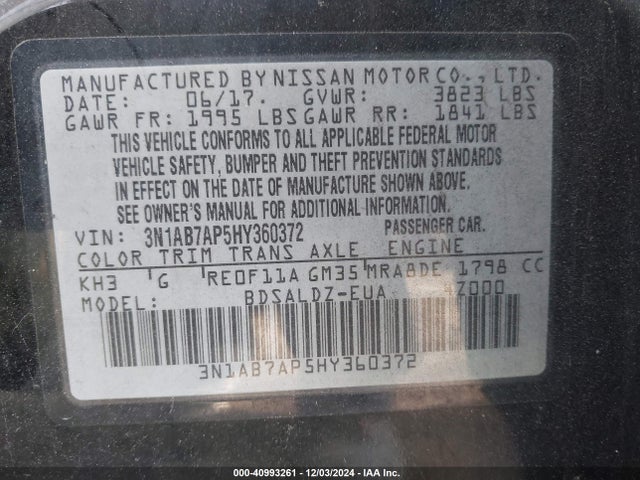 Nissan SENTRA SV 2017 3N1AB7AP5HY360372 Image 9
