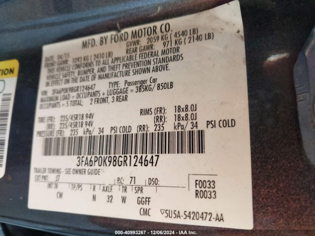 3FA6P0K98GR124647 Ford Fusion Titanium