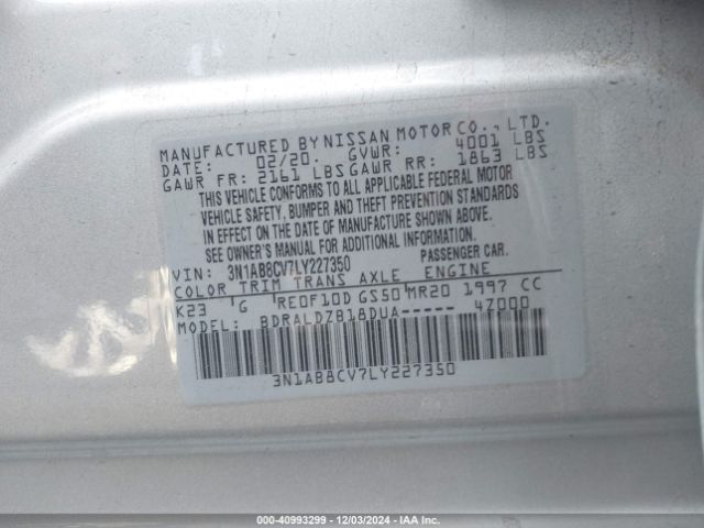 3N1AB8CV7LY227350 Nissan Sentra Sv Xtronic Cvt