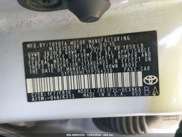 5YFBURHE1FP264330 Toyota Corolla Le Plus