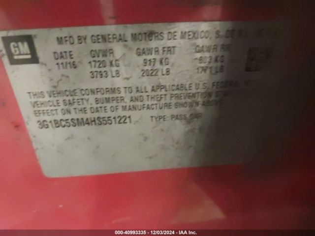 3G1BC5SM4HS551221 Chevrolet Cruze Ls Auto