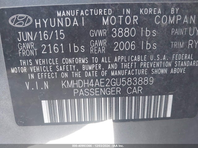 Hyundai Elantra Value Edition 2016 KMHDH4AE2GU583889 Image 9