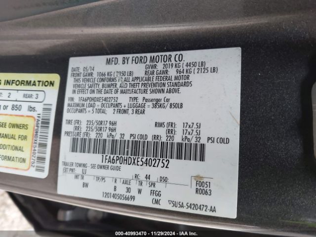 1FA6P0HDXE5402752 Ford FUSION SE