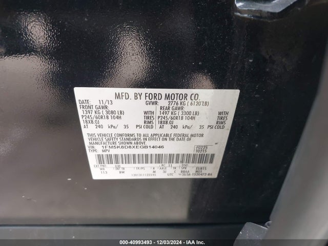 Ford EXPLORER XLT 2014 1FM5K8D8XEGB14046 Image 9