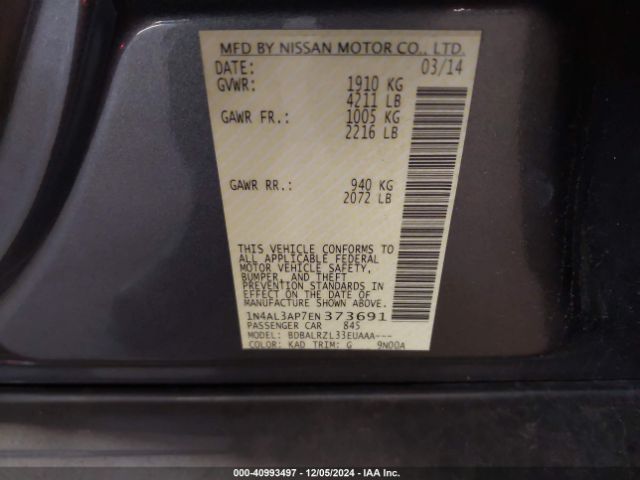 1N4AL3AP7EN373691 Nissan Altima 2.5/2.5 S/2.5 Sl/2.5 Sv