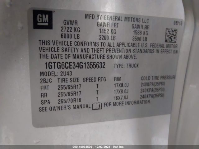 1GTG6CE34G1355632 GMC CANYON SLE