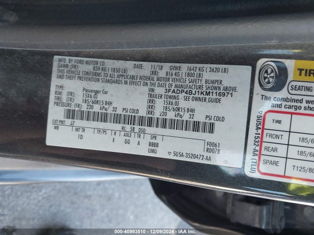 Ford FIESTA SE 2019 3FADP4BJ1KM116971 Image 9