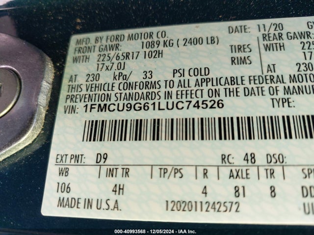 1FMCU9G61LUC74526 Ford 2020