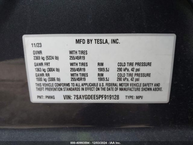 7SAYGDEE5PF919128 Tesla Model Y Awd/long Range Dual Motor All-wheel Drive