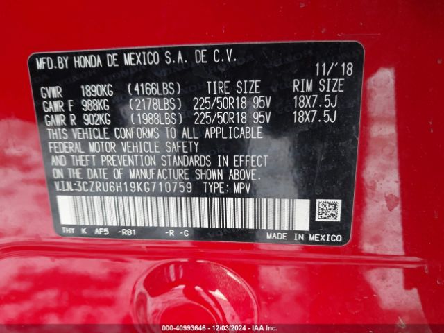3CZRU6H19KG710759 Honda HR-V SPORT