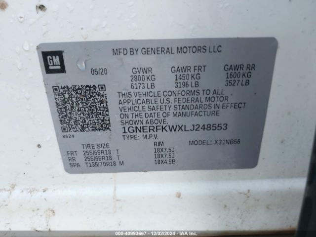 1GNERFKWXLJ248553 Chevrolet Traverse Fwd Ls