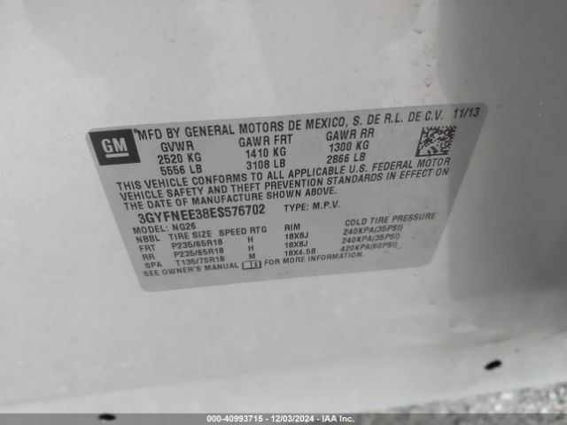 3GYFNEE38ES576702 Cadillac Srx Luxury Collection