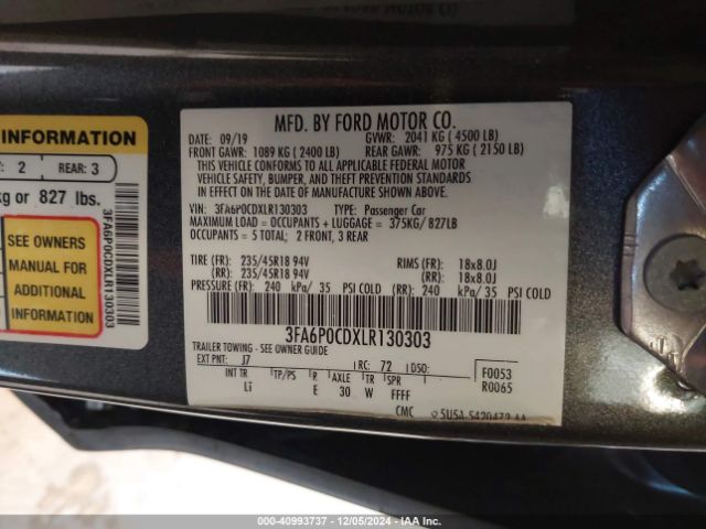 3FA6P0CDXLR130303 Ford FUSION SEL