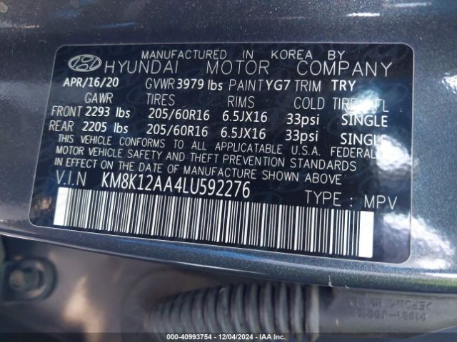 KM8K12AA4LU592276 Hyundai Kona Se