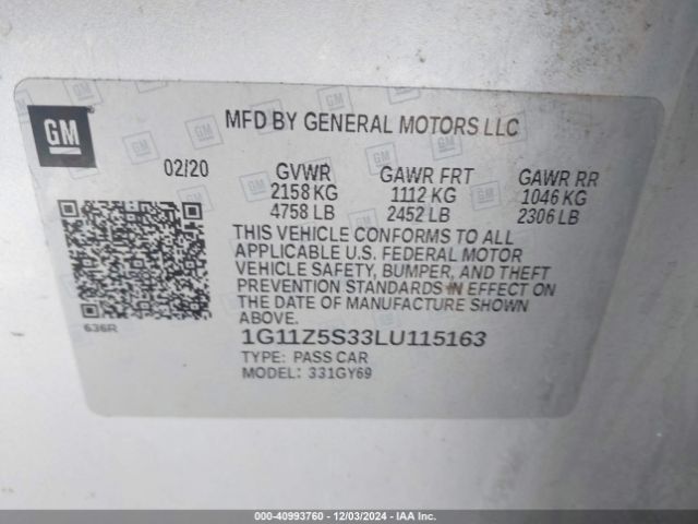 1G11Z5S33LU115163 Chevrolet Impala Fwd Lt