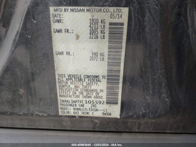 Nissan Altima 2.5 S 2015 1N4AL3AP7FC105592 Image 9