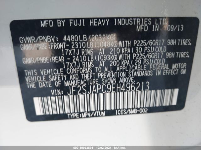 JF2SJAPC9EH496213 Subaru Forester 2.5i Touring