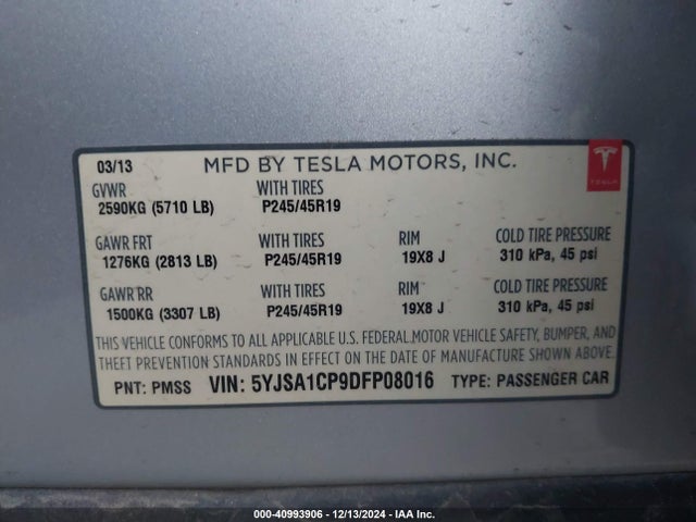 2013 TESLA MODEL S 5YJSA1CP9DFP08016 Photo 8