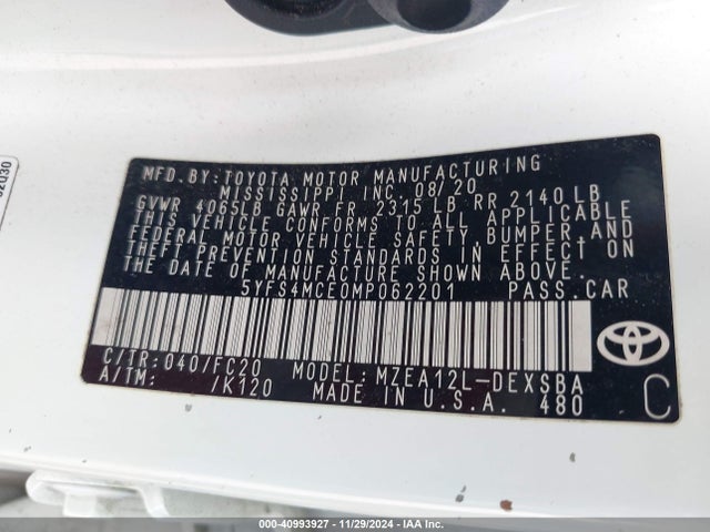 5YFS4MCE0MP062201 Toyota COROLLA SE