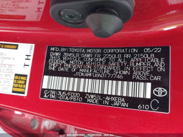 JTDKAMFU6N3177746 Toyota Prius Le