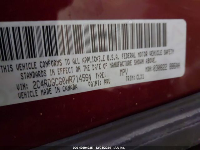 2C4RDGCG0HR714564 Dodge Grand Caravan Sxt
