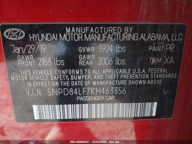Hyundai ELANTRA SEL 2019 5NPD84LF7KH463356 Image 9
