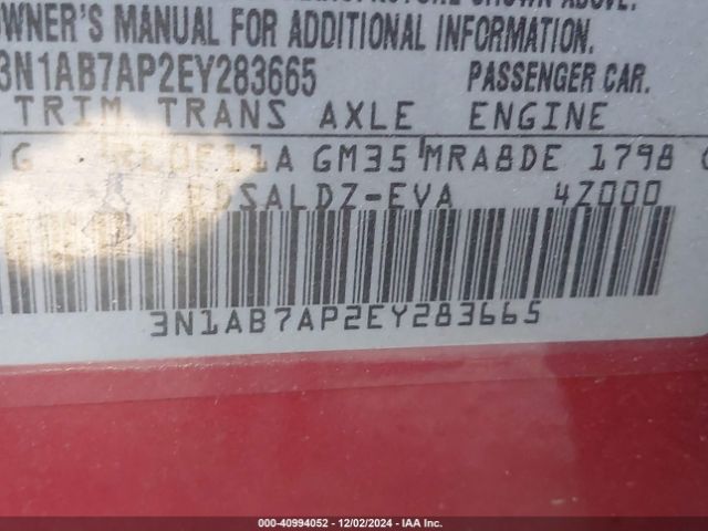 3N1AB7AP2EY283665 Nissan SENTRA SV