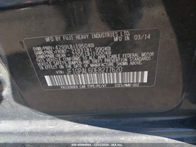 JF1GPAL60E8277620 Subaru Impreza 2.0i Sport Premium