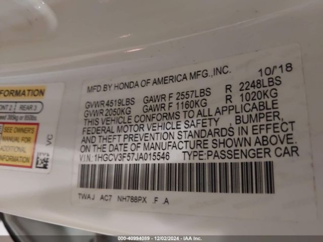 1HGCV3F57JA015546 Honda Accord Hybrid Ex-l