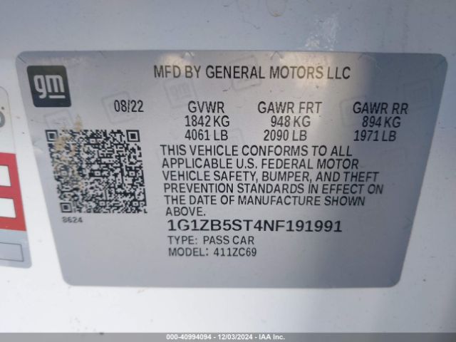 1G1ZB5ST4NF191991 Chevrolet Malibu Fwd Ls