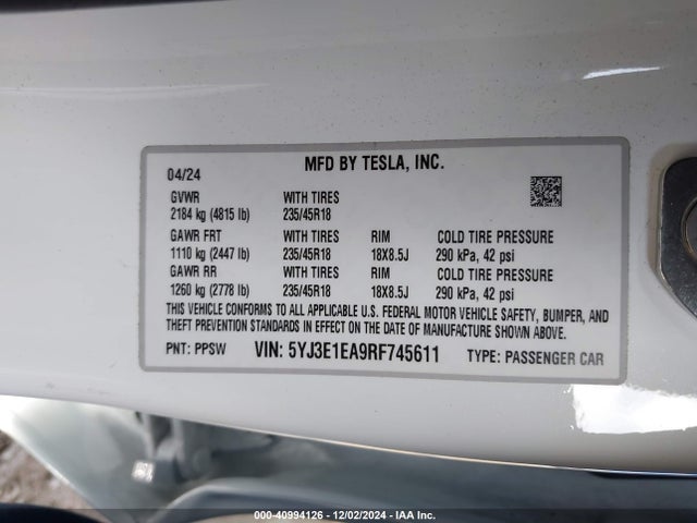 2024 TESLA MODEL 3 5YJ3E1EA9RF745611 Photo 8