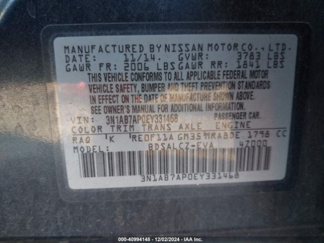 3N1AB7AP0EY331468 Nissan SENTRA S