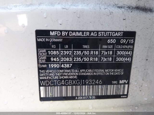 WDCTG4GBXGJ193246 Mercedes-Benz Gla 250 4matic