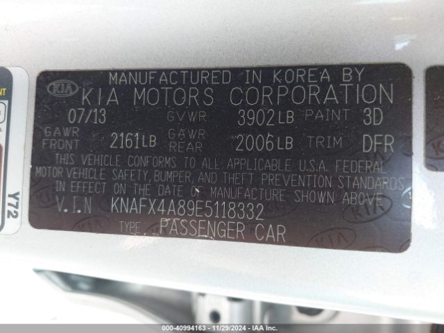 KNAFX4A89E5118332 KIA FORTE EX