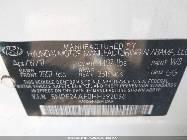 Hyundai Sonata 2017 5NPE24AF0HH592038 Image 9