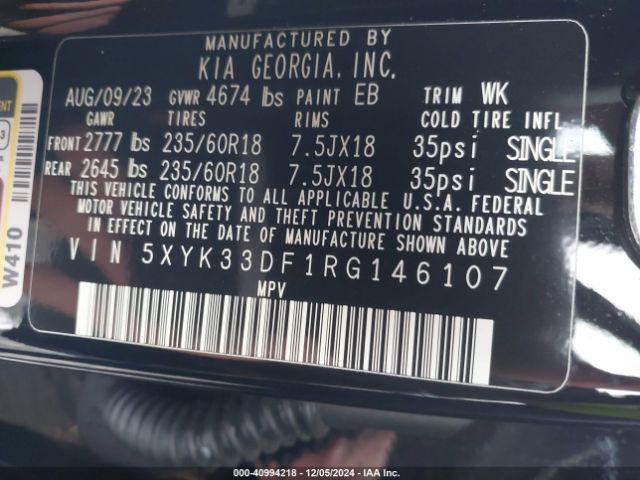 5XYK33DF1RG146107 KIA Sportage Ex