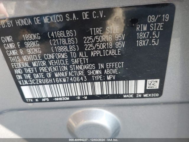 3CZRU6H16KM740643 Honda HR-V SPORT
