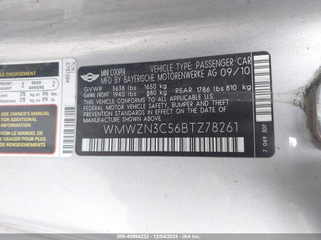 2011 MINI COOPER WMWZN3C56BTZ78261 Photo 8