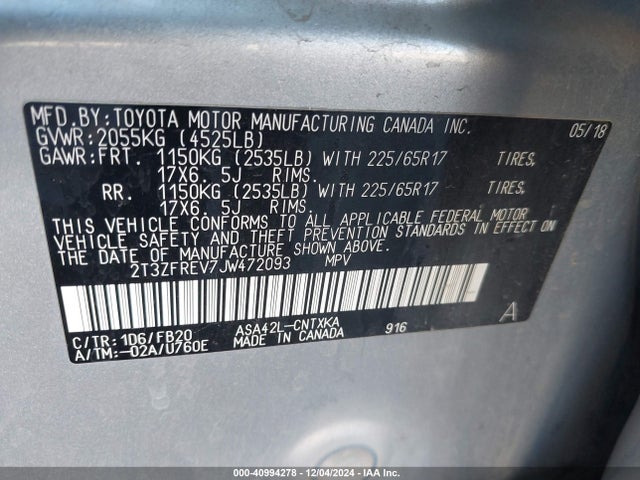 Toyota RAV4 LE 2018 2T3ZFREV7JW472093 Image 9
