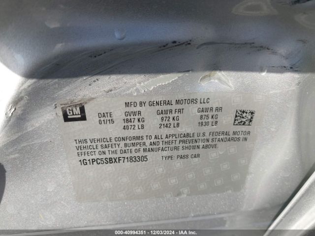 1G1PC5SBXF7183305 Chevrolet Cruze 1lt Auto