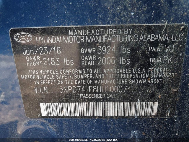 Hyundai ELANTRA SE 2017 5NPD74LF8HH100074 Image 9