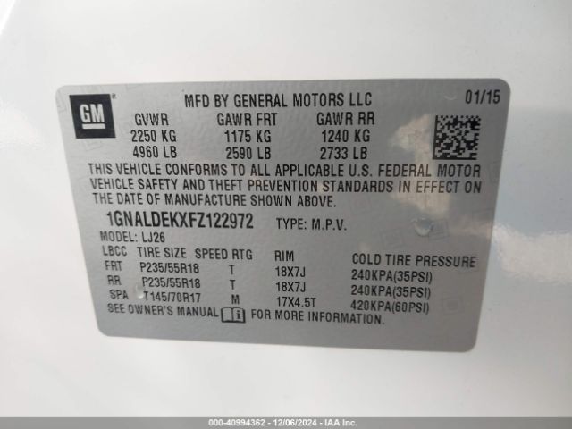 1GNALDEKXFZ122972 Chevrolet Equinox Ltz