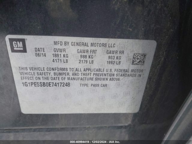1G1PE5SB0E7417248 Chevrolet Cruze 2lt Auto